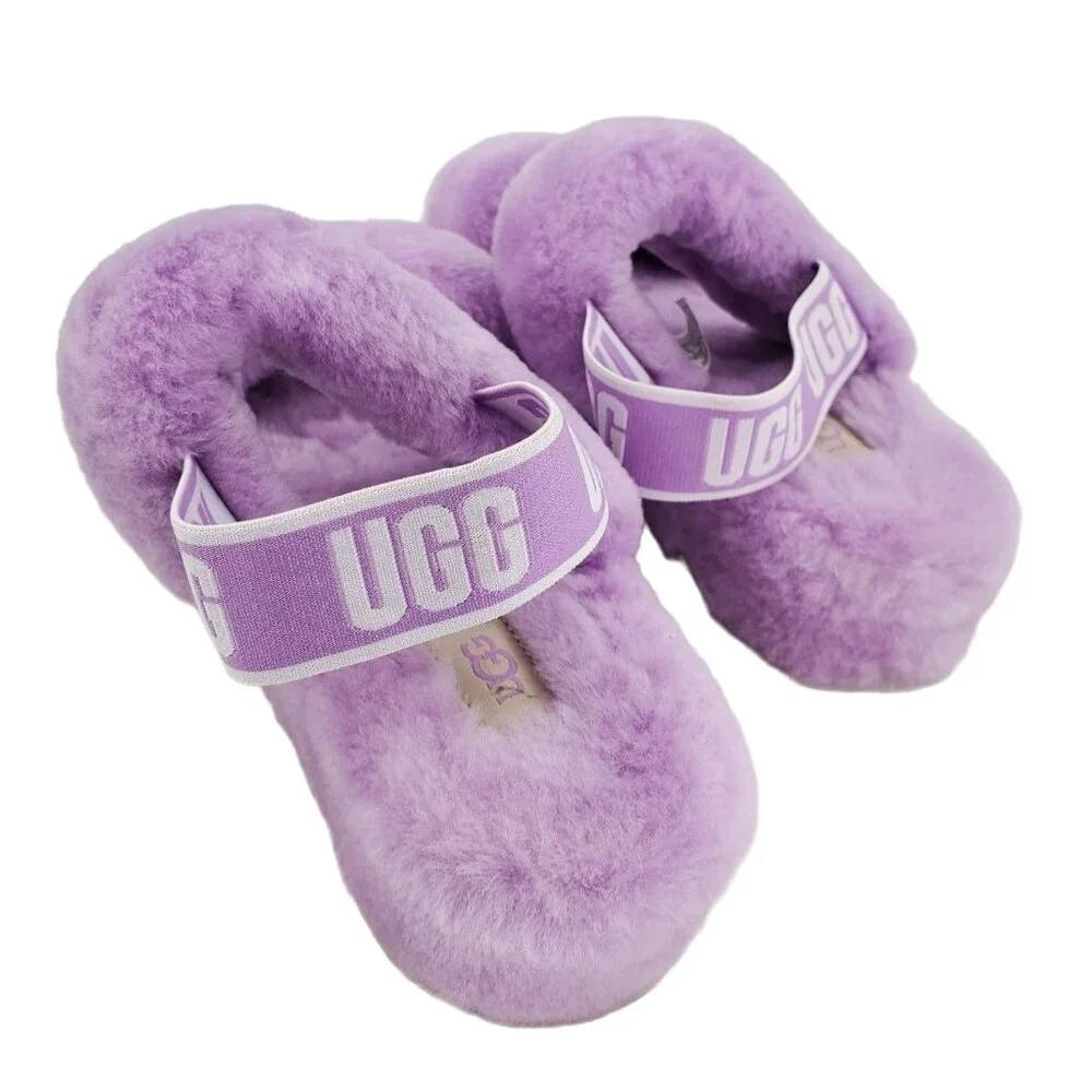 New UGG 6 Slippers Oh Yeah Womans Double Strap Sheep Fur Sandal Open Toe Shoes